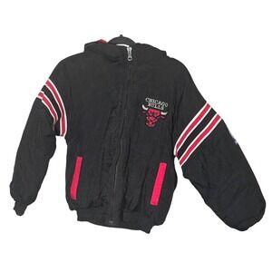 Starter Chicago Bulls Reversible Jacket Kids Medium Black Red Vintage NBA Hooded